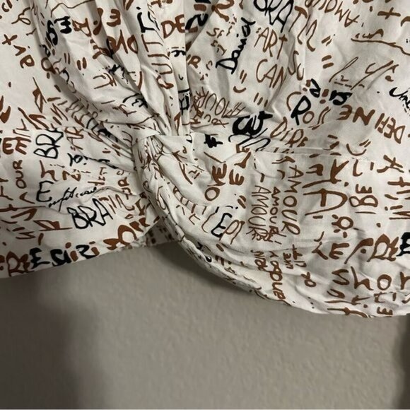 Milk & Honey print crop front twist dress shirt size medium - Picture 7 of 10